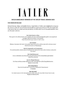 tatler award press release